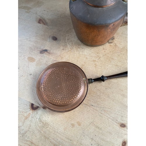 255 - Antique Copper Kettle With Hinged Lid & Small Copper Bed Pan. Previously Owned By The Sugden Family ... 