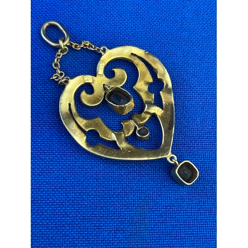 21 - Antique 15ct Gold Pendant With Sapphire & Seed Pearls 3.91g Gross. Some Pearls Missing As Pictured