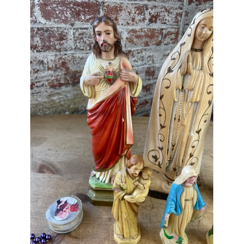 278 - Group Of Religious Items Inc. Plater Statues & Rosary Beads