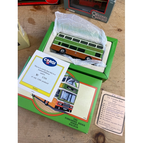 81 - Boxed Die Cast Busses & Car Inc Corgi & Gilbow. Some Limited Editions.