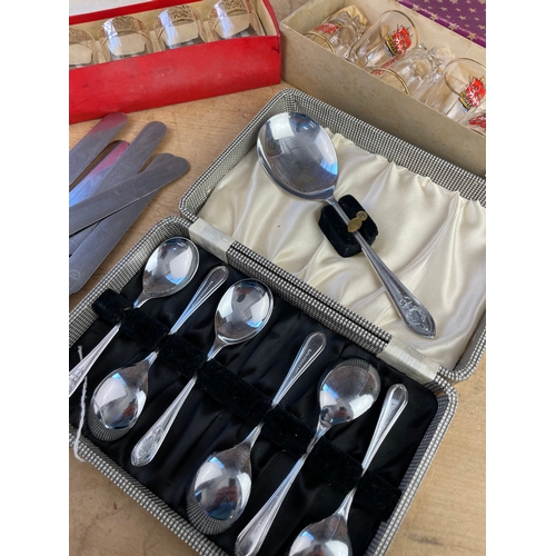 282 - Vintage Flatware, Boxed Vintage Tot Glasses & Large Booths Tureen