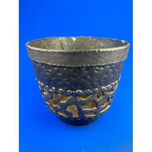 287 - Vintage Hand Made Lead Plant Pot Holder 6.5inches Tall, 7inches Diameter At The Rim.