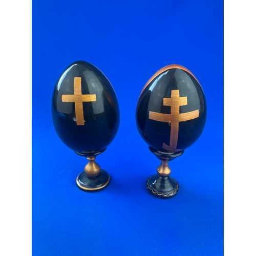 290 - Two Wooden Russian Painted Religious Icon Eggs