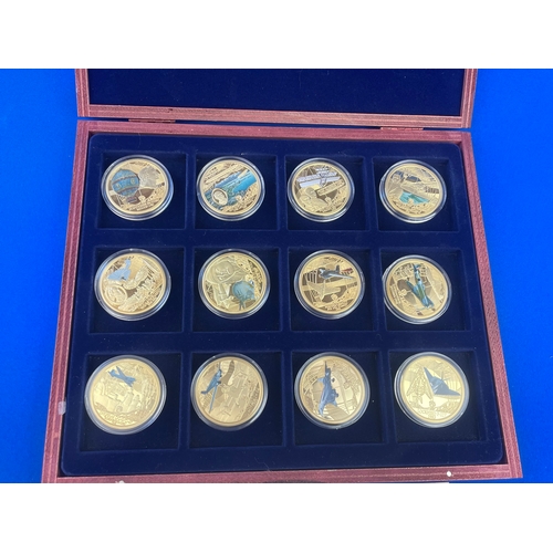 48 - Windsor Mint History Of Aviation, Presentation Box Of Commemorative Gold Plated Coins.