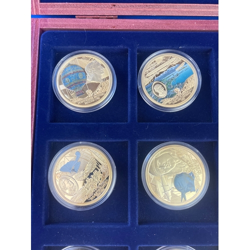 48 - Windsor Mint History Of Aviation, Presentation Box Of Commemorative Gold Plated Coins.