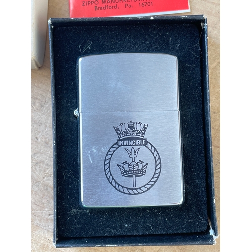 273 - Vintage Zippo Lighter With HMS Invincible Insignia