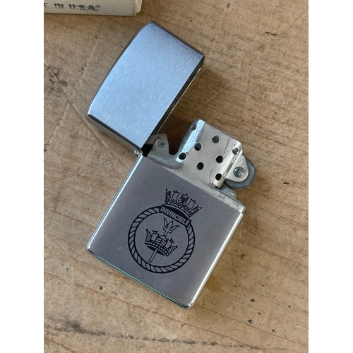 273 - Vintage Zippo Lighter With HMS Invincible Insignia