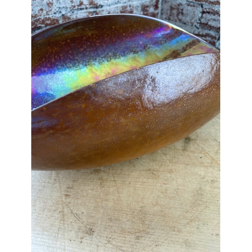 417 - Large Copper Coloured Iridescent Glass Centrepiece Bowl