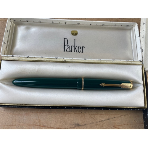 143 - Vintage Parker Pens In Original Boxes Inc. Two With 14ct Gold Nibs