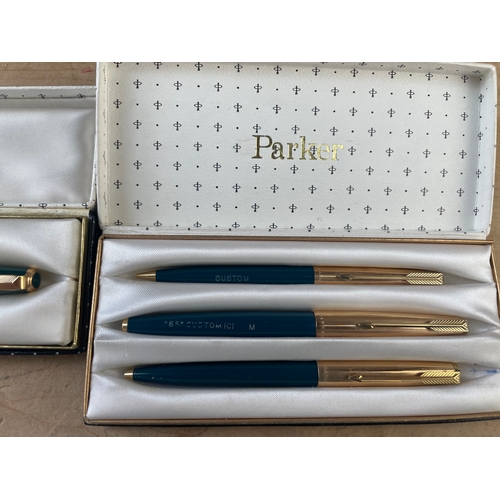 143 - Vintage Parker Pens In Original Boxes Inc. Two With 14ct Gold Nibs