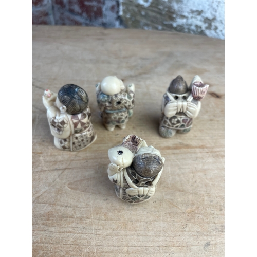 144 - Four Vintage Netsuke All With Character Marks To The Base