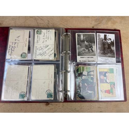 151 - Binder Of Antique Postcards, All Posted With Stamps & Postmarks Early 1900s