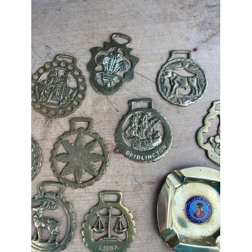 157 - Vintage Horse Brasses & Tetley Ashtray