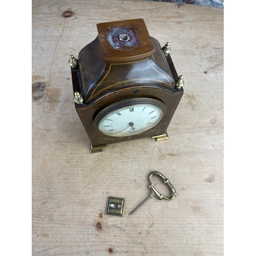 70 - Quality Antique Inlaid Mantle Clock, Working.