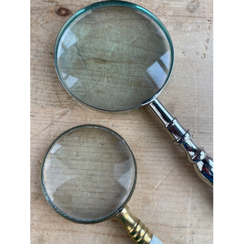 162 - Two Quality Magnifying Glasses. Brass & Mother Of Pear & Chrome Handles