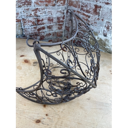 165 - Vintage Worked Iron Hanging Basket