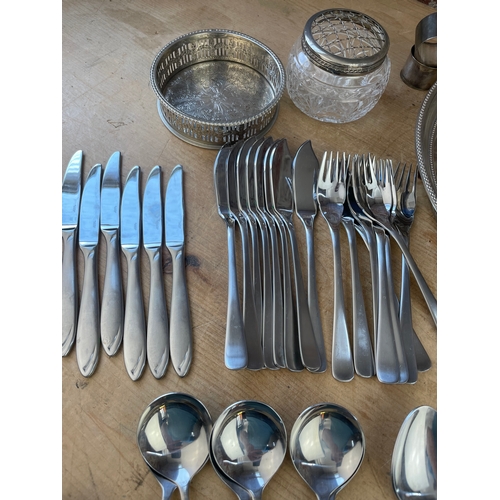 119 - 42 Piece Oneida Cutlery Set With Other Quality Flatware Items, EPNS Tray, Wine Bottle Holder Etc.