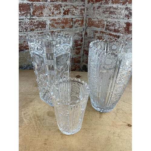 418 - Three Heavy Cut Crystal Vases