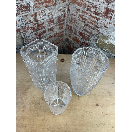 418 - Three Heavy Cut Crystal Vases