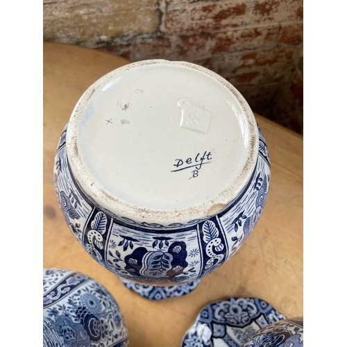 380 - Trio Of Antique Delft Blue & White Items, Two Vases One Urn