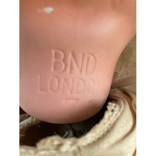 110 - Vintage BND British National Dolls London, Porcelain Doll No 7. Eyes Are In The Head.