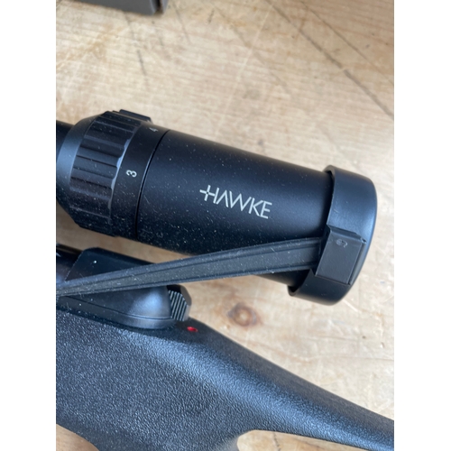 167 - .22 Brake Barrel Air Rifle Synthetic Stock, Hawke 3/9 x 40 Mil Dot Scope With Mounts. Metal Target H... 