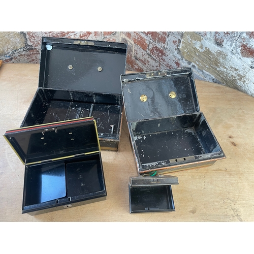 205 - Four Vintage Metal Cash Boxes All With Keys