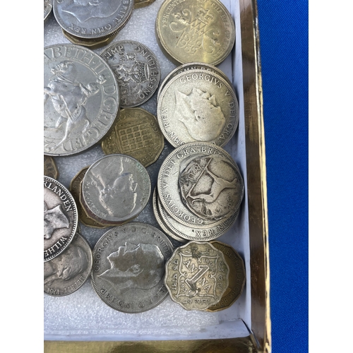 37 - Collection Of Coins, Lots Of Silver Content Inc. 1910 German Coin, 7 Silver George V Florins, South ... 