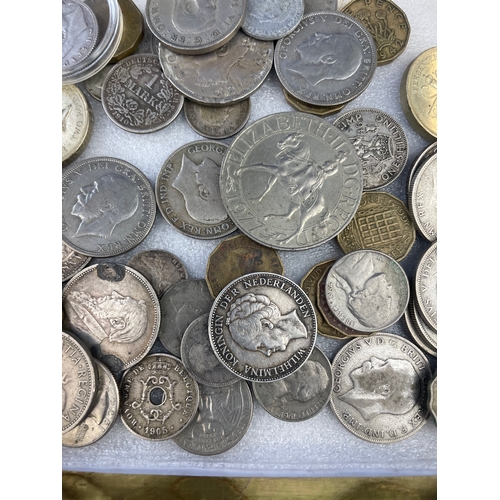 37 - Collection Of Coins, Lots Of Silver Content Inc. 1910 German Coin, 7 Silver George V Florins, South ... 