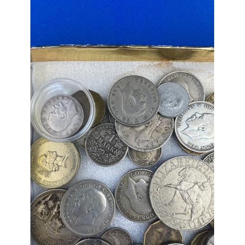 37 - Collection Of Coins, Lots Of Silver Content Inc. 1910 German Coin, 7 Silver George V Florins, South ... 