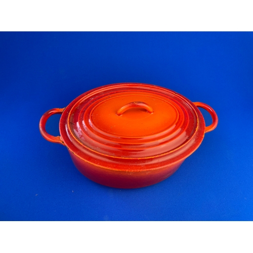 217 - Le Creuset Volcanic Orange Oval Cast Iron Caserole Pot