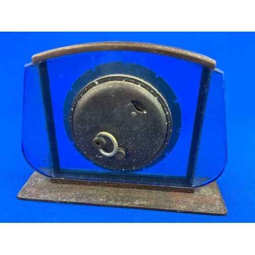 72 - Art Deco, Swiss Made Blue Glass & Bronze Desk Clock