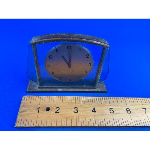 72 - Art Deco, Swiss Made Blue Glass & Bronze Desk Clock