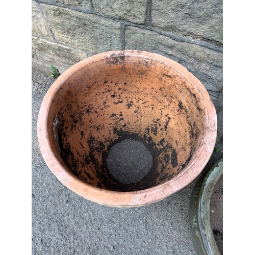 443 - Large Salt Glazed Planter alongside Terracotta Beehive Planter Missing Bottom