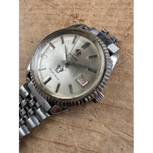 32A - RADO Vintage Stainless Steel Purple Horse Wristwatch, ref. 11761, circa 1960s.  Comes with Original ... 