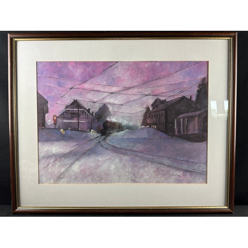 120 - Philippa Hall Winter Railway Scene Guache - 77 x 65 cm to Frame