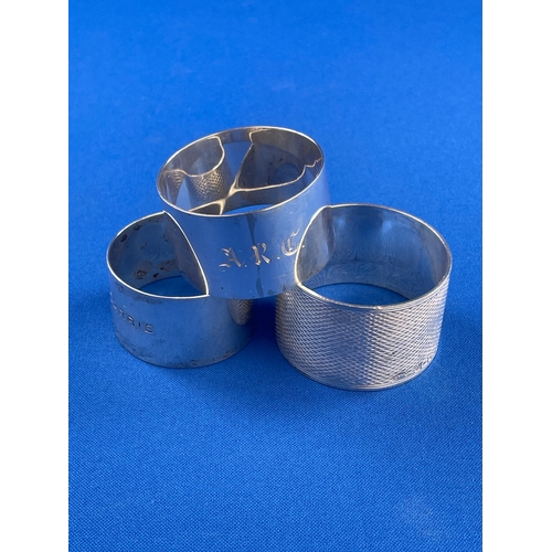 8 - Three Hallmarked Silver Napkin Rings 93.87g