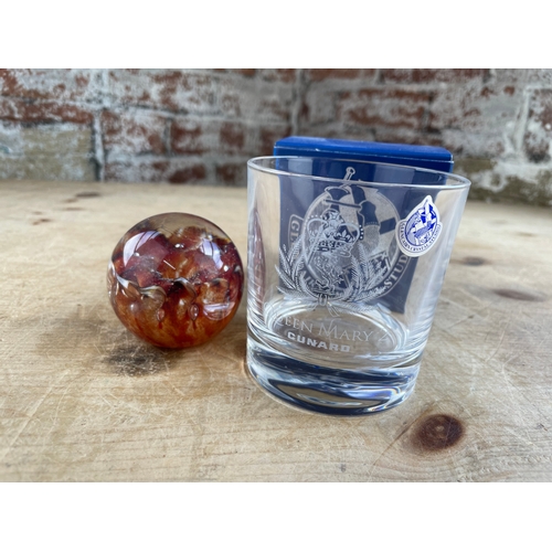 173 - Tweedsmuir Glass Paperweight By Chris Dodds & Glencairn Crystal Studio Queen Mary 2 Tumbler.