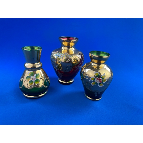 177 - Trio Of Venetian Style Glass Vases