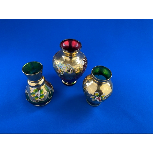 177 - Trio Of Venetian Style Glass Vases