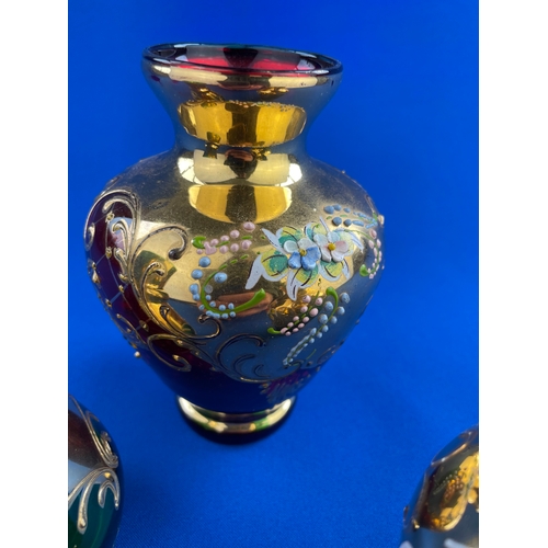 177 - Trio Of Venetian Style Glass Vases