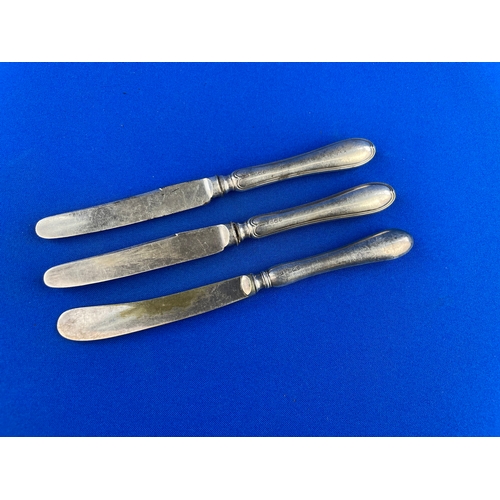 4 - Three Silver Handled Butter Knives. Hallmarked Sheffield 1905