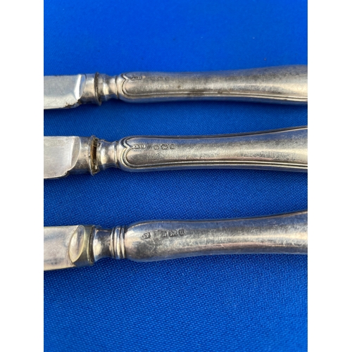 4 - Three Silver Handled Butter Knives. Hallmarked Sheffield 1905