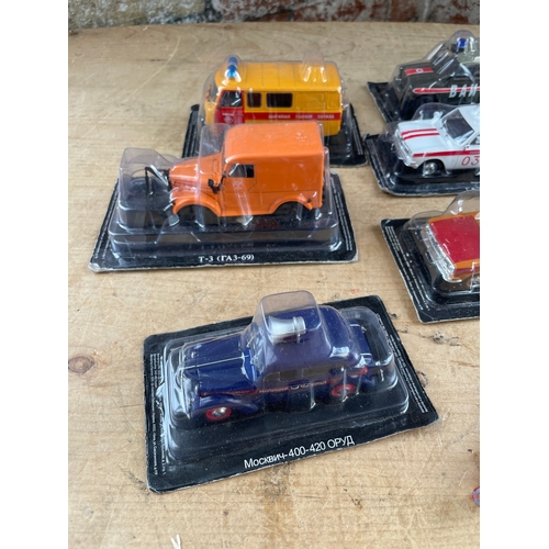 145 - Collection Of Die-Cast Cars & Tin Plate Tractor. Inc. Boxed Russian Vehicles, Matchbox & Corgi