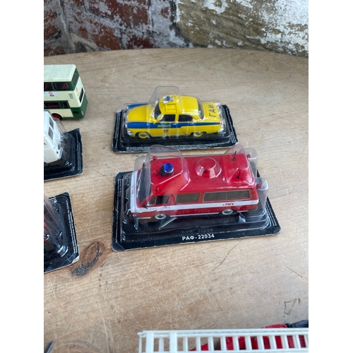 145 - Collection Of Die-Cast Cars & Tin Plate Tractor. Inc. Boxed Russian Vehicles, Matchbox & Corgi