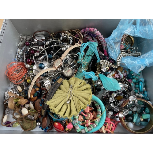 44 - Box Of Costume Jewellery & Watches