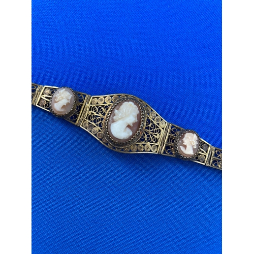 3 - Victorian Gilt 800 Silver Filigree Cameo Bracelet