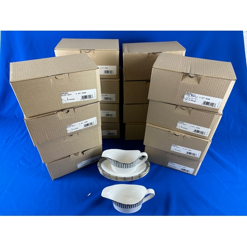 91 - 16 As New Boxed Wedgwood Samurai Sauce Boats with two Others and Four Sauce Boat Plates