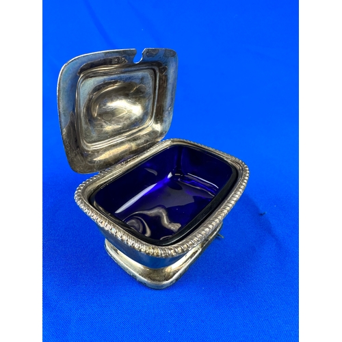 39 - Silver Hallmarked Birmingham 1972, Master Salt/Mustard, Cobalt Glass Liner - 9.5cm across - weighted... 