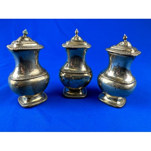 42 - Trio of Silver Hallmarked Salt/Pepper Sifters, Thick Walled - 10.5cm tall - weighted bases